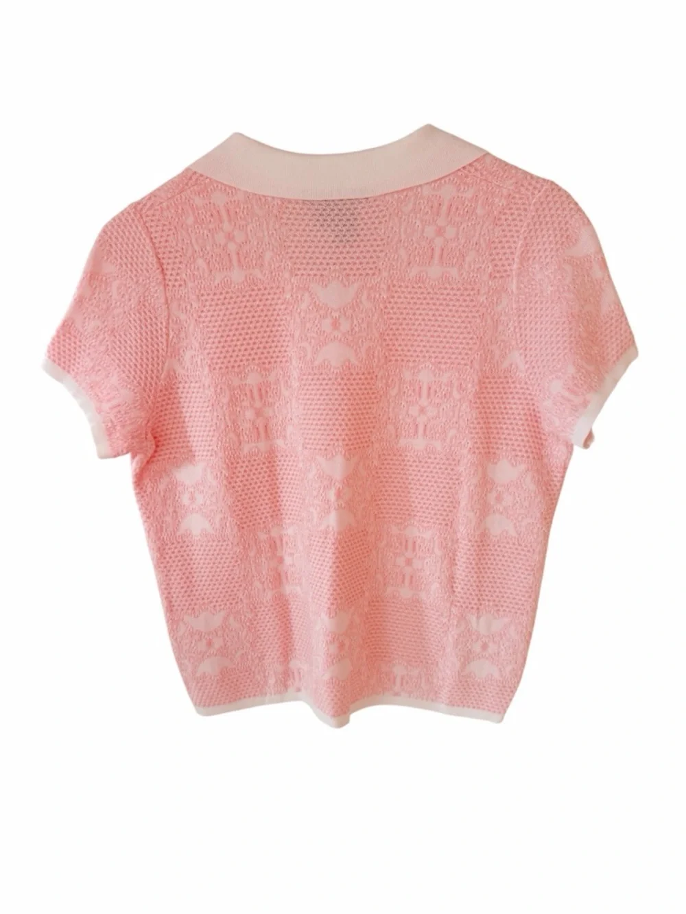 PEACE of CLOTH Luxe Pastel Pink Romantic Feminine Plush Polo Sweater SMALL $210 - Picture 2 of 7